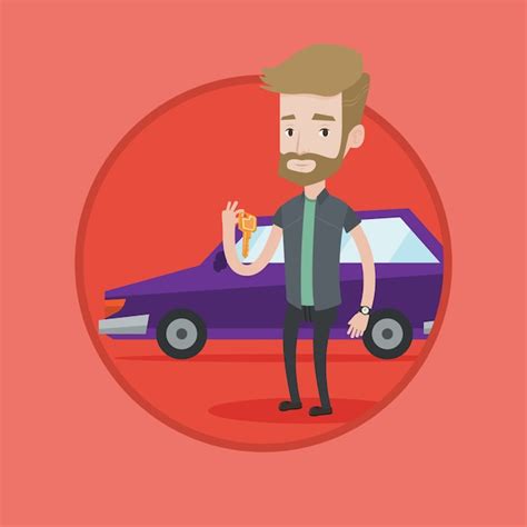 Homme tenant les clés de sa nouvelle voiture. | Vecteur Premium