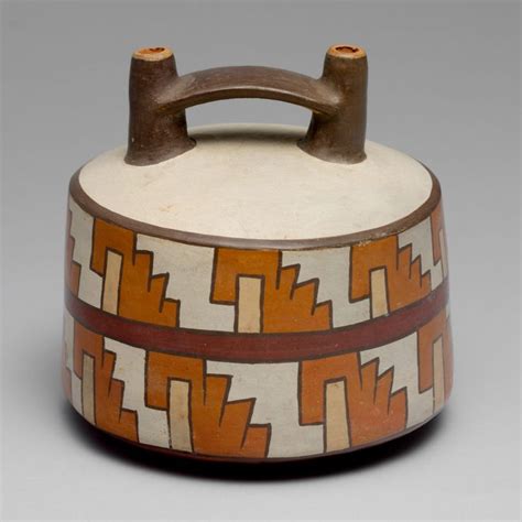 Nasca artist(s) | Spout-and-bridge bottles with stepped design | Nasca ...