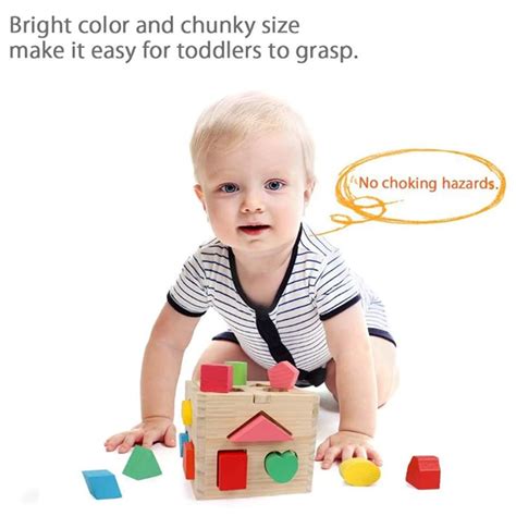 AM ANNA Wooden Shape Sorting Cube Toys with 13 Colorful Wood Geometric ...