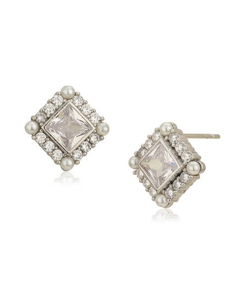 Silver Plated CZ & Pearl Square Stud Earring for women – Carlton London ...