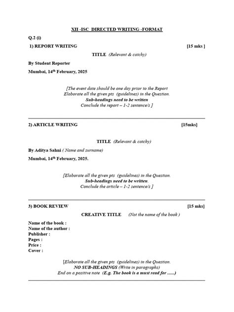 Image result for Directed Writing Format ISC