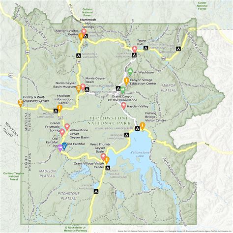 Yellowstone National Park State Map National Parks Of The United