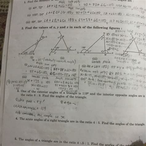 One of the exterior angles of a triangle is 119 degree and the interior ...