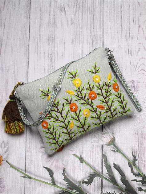 Anekaant Thread Bloom Pastel Green Cotton Floral Embroidered Sling Bag
