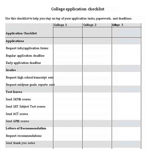 College List Template