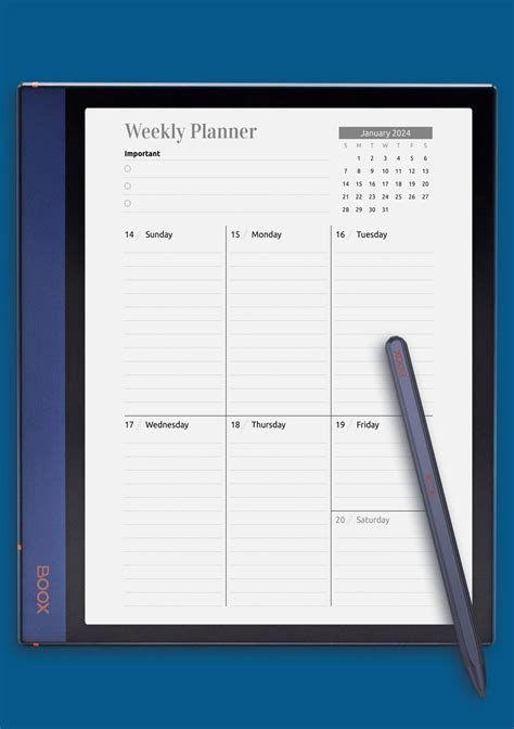 Download Printable Week at a Glance planner with calendar PDF
