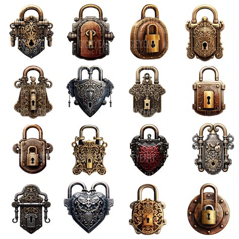 Vintage Lock Clipart Gothic Locks Clip Art Retro Lock - Etsy