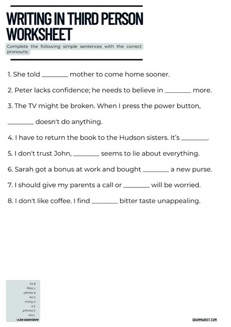 Writing in Third Person - Examples & Worksheet