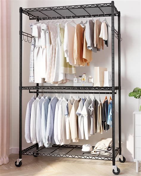 HOKEEPER Heavy Duty Wire Garment Rack Clothes Rack with Shelves and ...