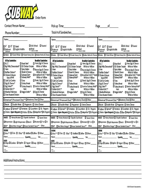 Subway Catering Order Form - Fill Out, Sign & Share Online | pdfFiller