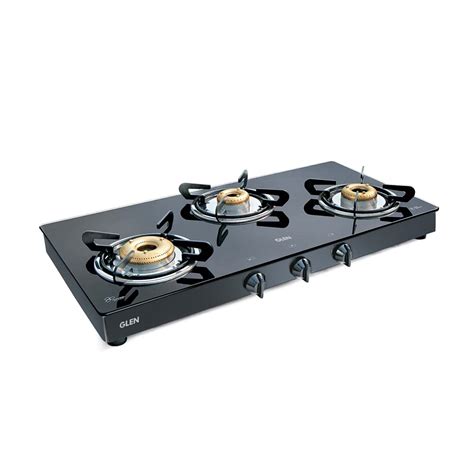 GLEN Stainless Steel 3 High Flame Forged Brass Burner LPG Glass Gas ...