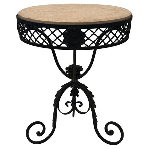 Gorgeous French Antique Ornate Hand Wrought Iron Side Table with Marble ...