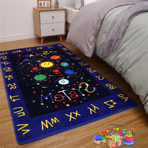 Assile Velvet Kids Rug Solar System Educational Rugs Kids Playmat ...