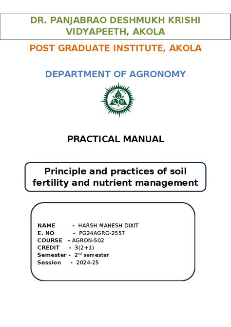 AGRO-513 Practical Manual: Soil Fertility & Nutrient Management - Studocu