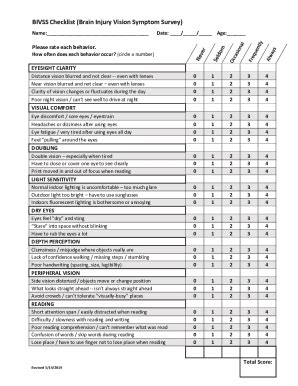 Fillable Online BIVSS Checklist (Brain Injury Vision Symptom Survey ...