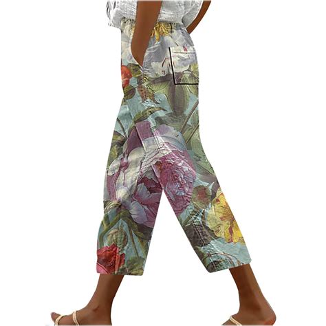 Frostluinai Capri Pants for Women Summer Elastic Waist Capri Shorts ...