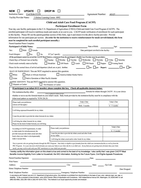 Fillable Online CACFP Meal Benefit Income Eligibility and Enrollment ...
