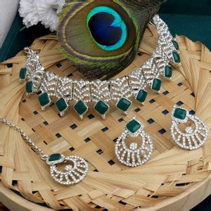 Atasi International Alloy Silver, Green Jewellery Set Price in India ...