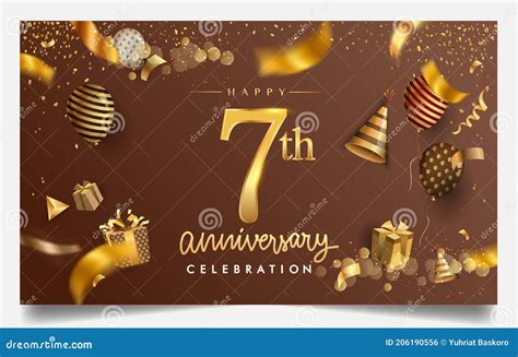 7th Years Anniversary Design for Greeting Cards and Invitation, with ...