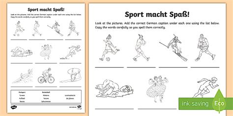 List of sports in the German language - Sports Worksheet