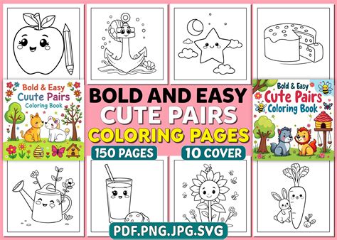 Bold and Easy Cute Pairs Coloring Pages Graphic by PLAY ZONE · Creative ...