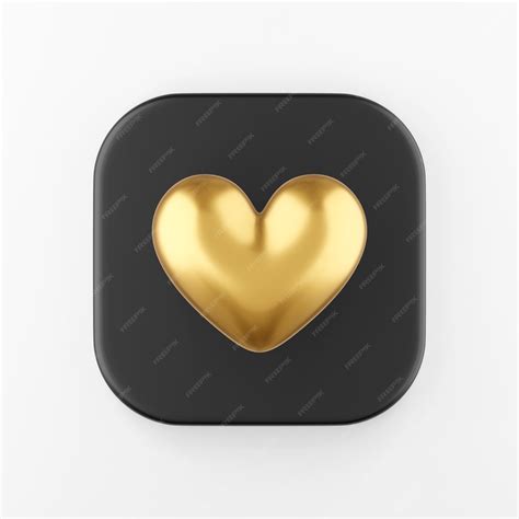 Golden realistic heart icon. 3d rendering black square key button ...