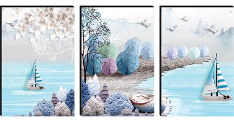 SAF paintings Set of 3 Nature Large Embossed MDF Framed Panel Painting ...