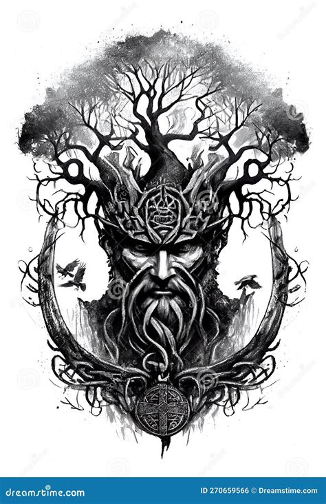 Watercolor ink of northern mythology Yggdrasil tree of life. Viking ...