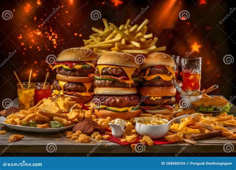 Useless Junk Food Piled Up on the Table. Created Using Generative AI Stock Photo - Image of ...