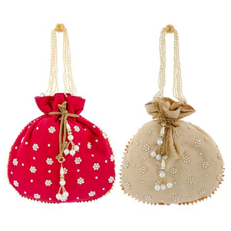 Kuber Industries Ethnic Clutch Silk 2 Pieces Potli Batwa Pouch Bag with ...