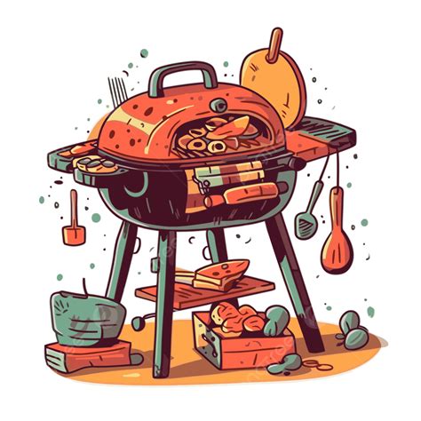 Barbeque Clipart Bbq Grill Cartoon Drawing Illustration Vector, Drawing ...