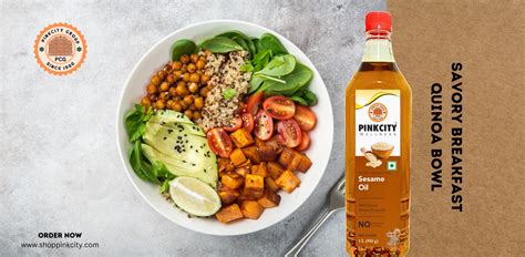Savory Breakfast Quinoa Bowl with Cold Pressed Sesame Oil | Pinkcity ...