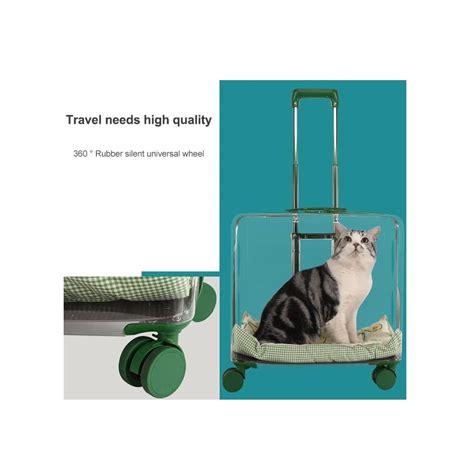 Buy Chamber Cat Carrier with Wheels Transparent Pet Trolley Case Dog ...