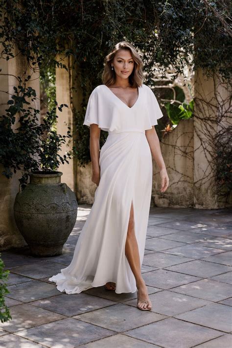 Flutter sleeve wedding gown online