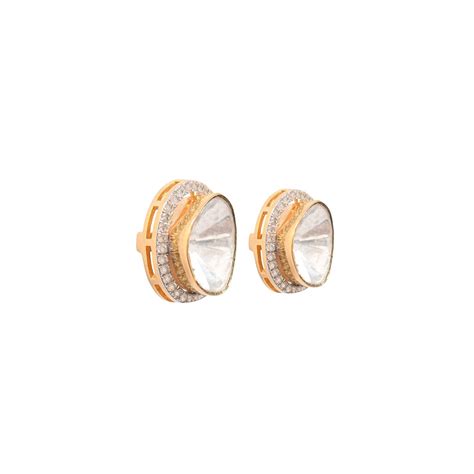 Iconic Diamond Polki Studs | 14K Gold Minimalist Statement Earrings ...
