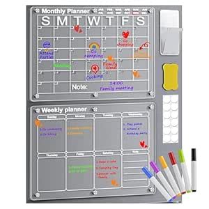 Acrylic Calendar for Fridge, 2 Set Clear Dry Erase Board for ...