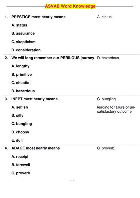 ASVAB Word Knowledge - ASVAB Word Knowledge - Stuvia US