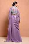 Buy Purple Georgette High Neck Pre-draped Saree With Embellished Blouse ...