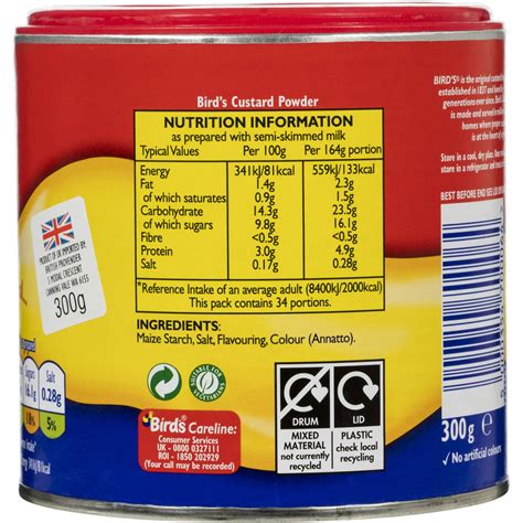 Birds Ingredients Custard Powder 300g | Woolworths