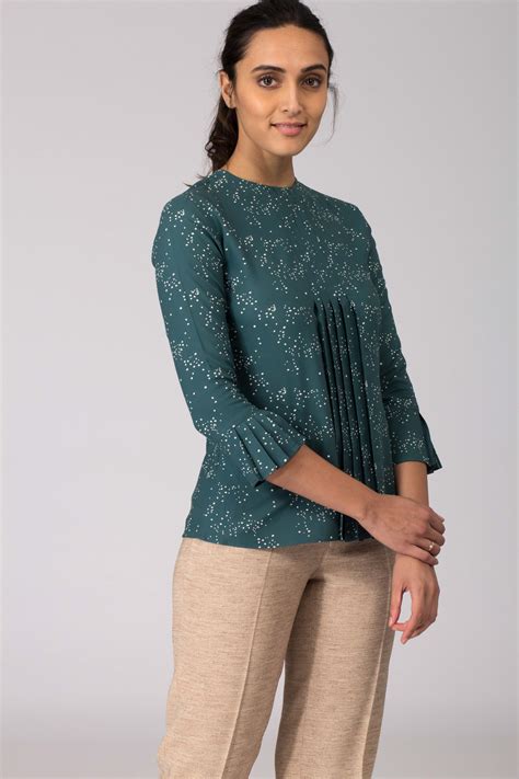 Pleated Formal Top in Green | Intermod Workwear