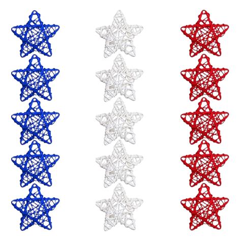 4th of July Decorations Patriotic Rattan Star Ornaments Set of 9 Red ...