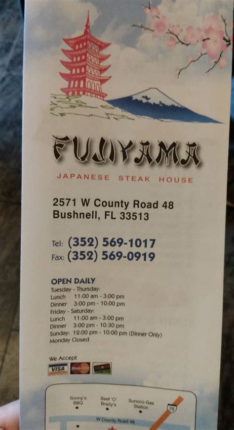 Menu at Fujiyama Japanese Steak House restaurant, Bushnell