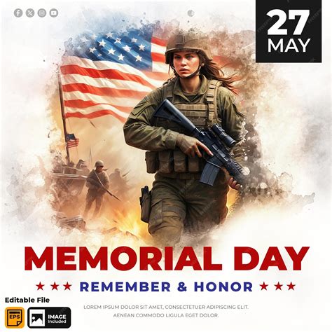 Premium Vector | Memorial Day post template for social media