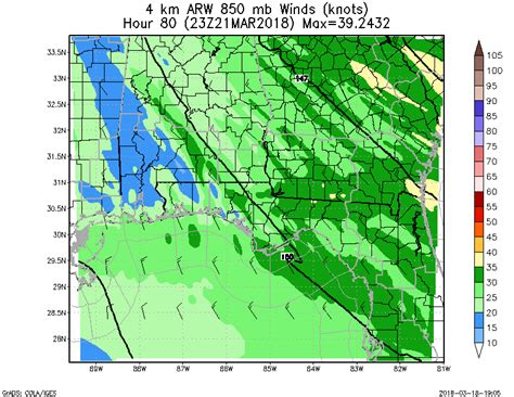 WRF ARW 4KM 850mb Winds
