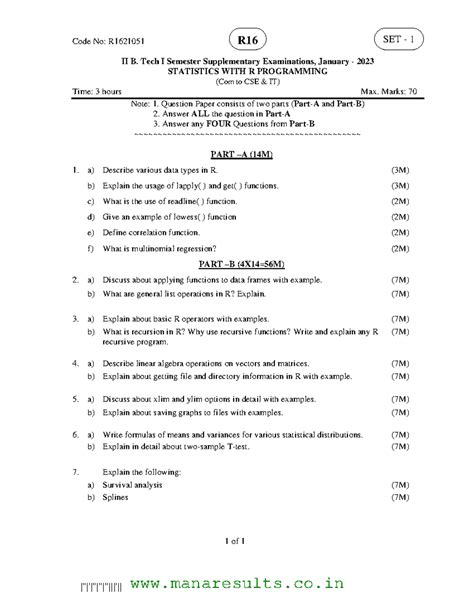 Statistics with R Programming R16 - Previous Exam Papers and Solutions ...