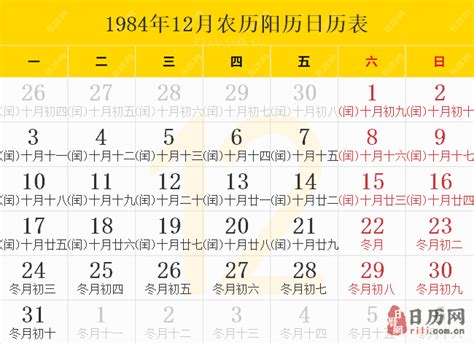1984年农历阳历表 1984年农历表 1984年日历表 - 日历网