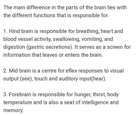 Difference between fore ,mid,and hind brain - Brainly.in