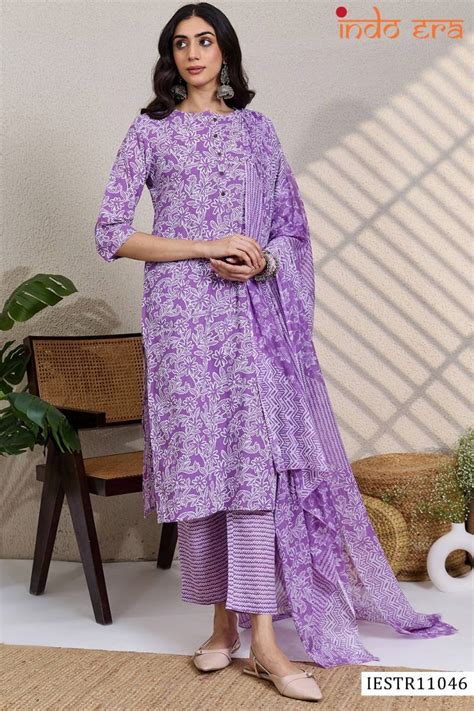 Indo Era 2585 Cotton Floral Printed Kurti With Bottom Dupatta