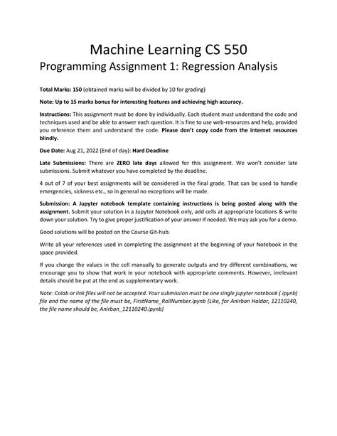 Programming Assignment 1 - Machine Learning CS 550 Programming ...
