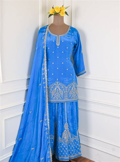 Crepe Sky Blue Lehenga Suit – CHAWLA SILK STORE